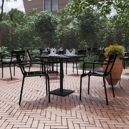 Flash Furniture Black All-Weather Steel Dining Chair, 2PK 2-XU-CH-10318-ARM-BK-GG
